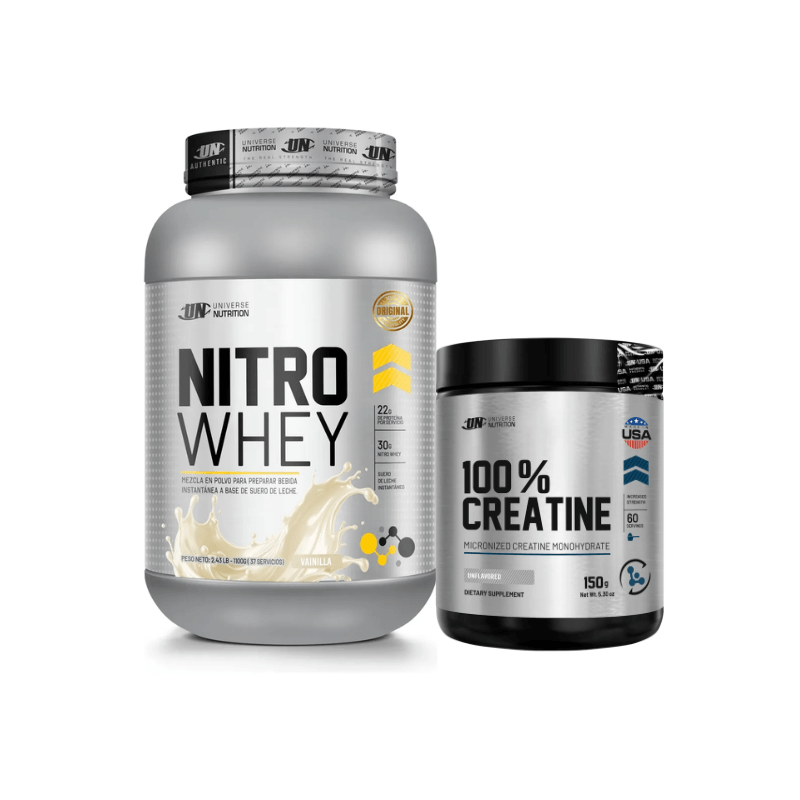 Nitro Whey 1.1 Kg (37 Serv.) + Creatina UN 150g (60 Serv.) Nitro Whey 1.1 Kg (37 Serv.) + Creatina UN 150g (60 Serv.)